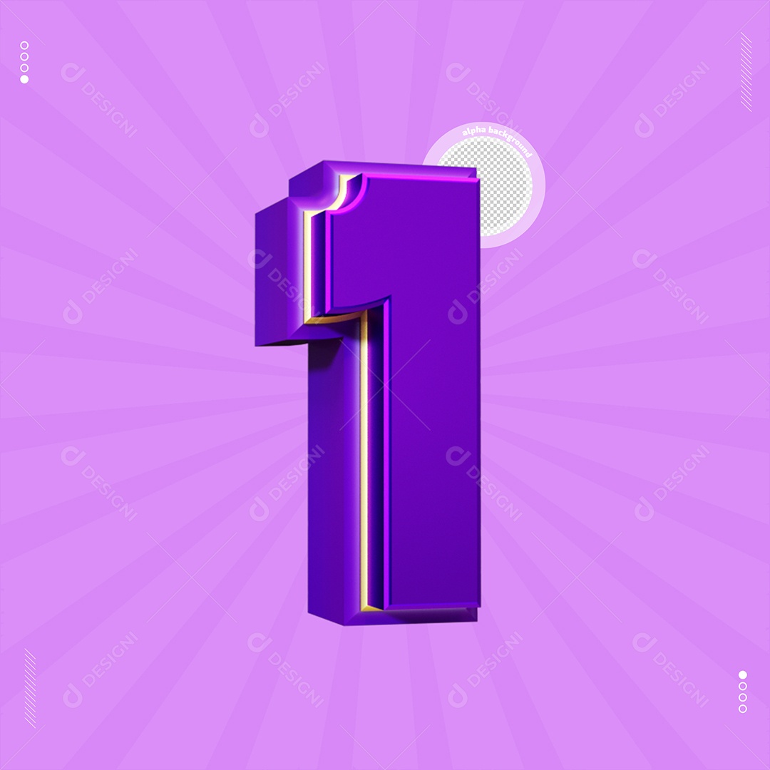 Número 3D 1 Roxo Para Composição PSD