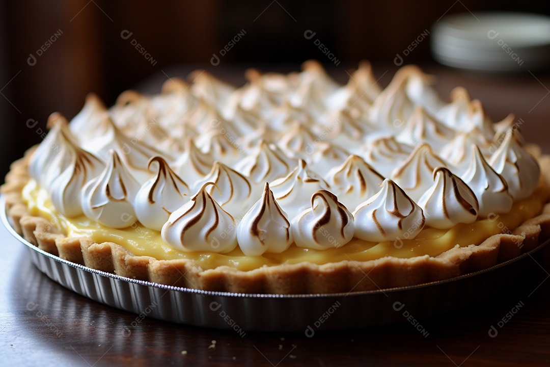 Torta de limão e merengue em um fundo escuro