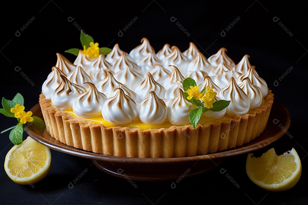 Torta de limão e merengue em um fundo escuro