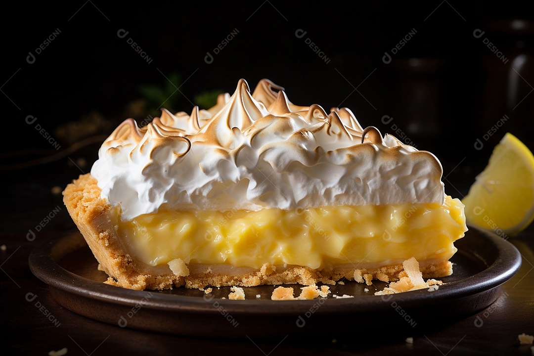 Torta de limão e merengue em um fundo escuro