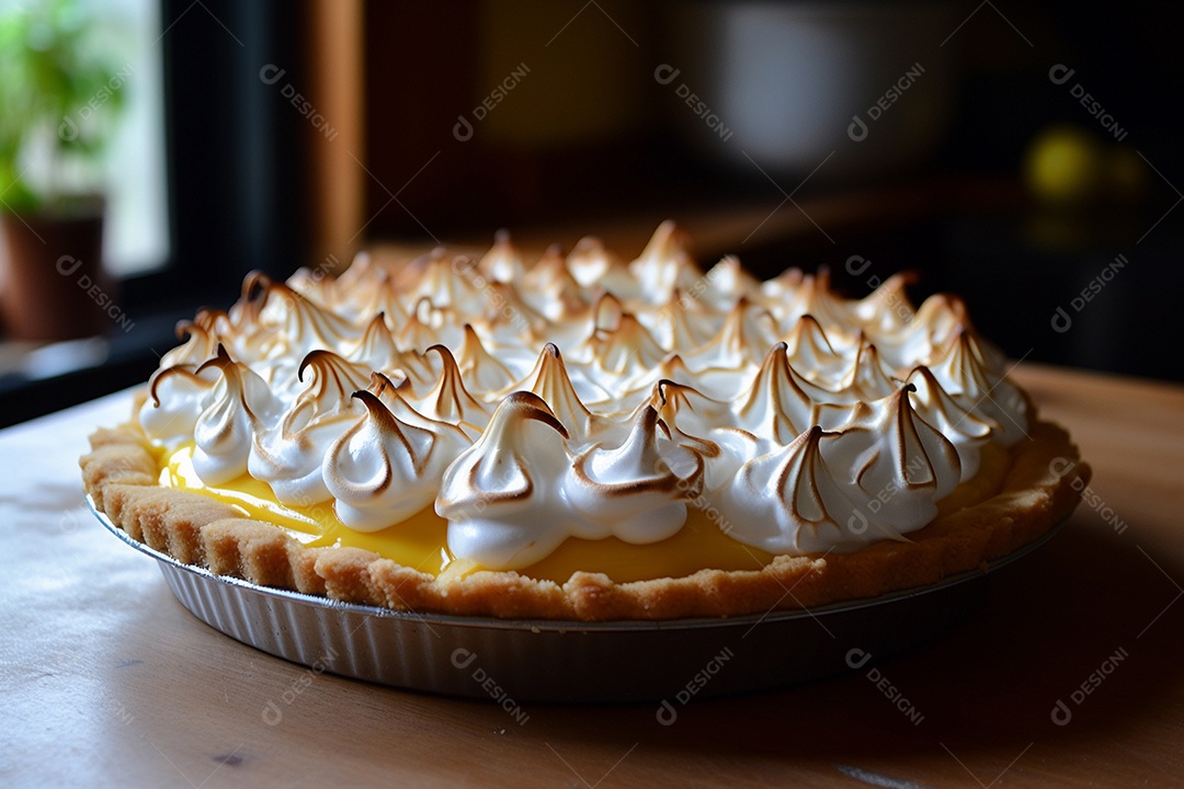 Torta de limão e merengue em um fundo escuro