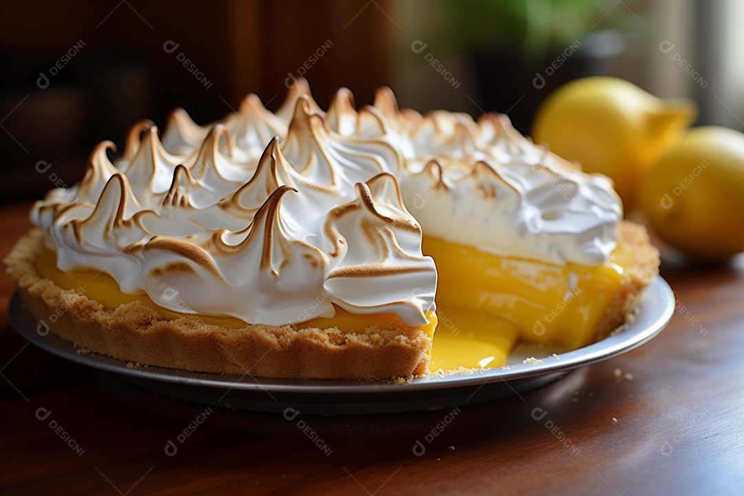 Torta de limão e merengue em um fundo escuro
