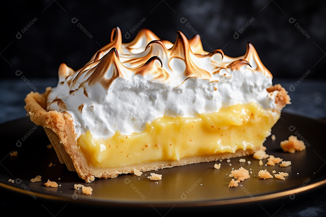 Torta de limão e merengue em um fundo escuro