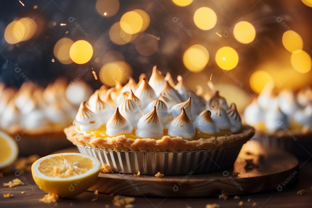 Torta de limão e merengue em um fundo escuro