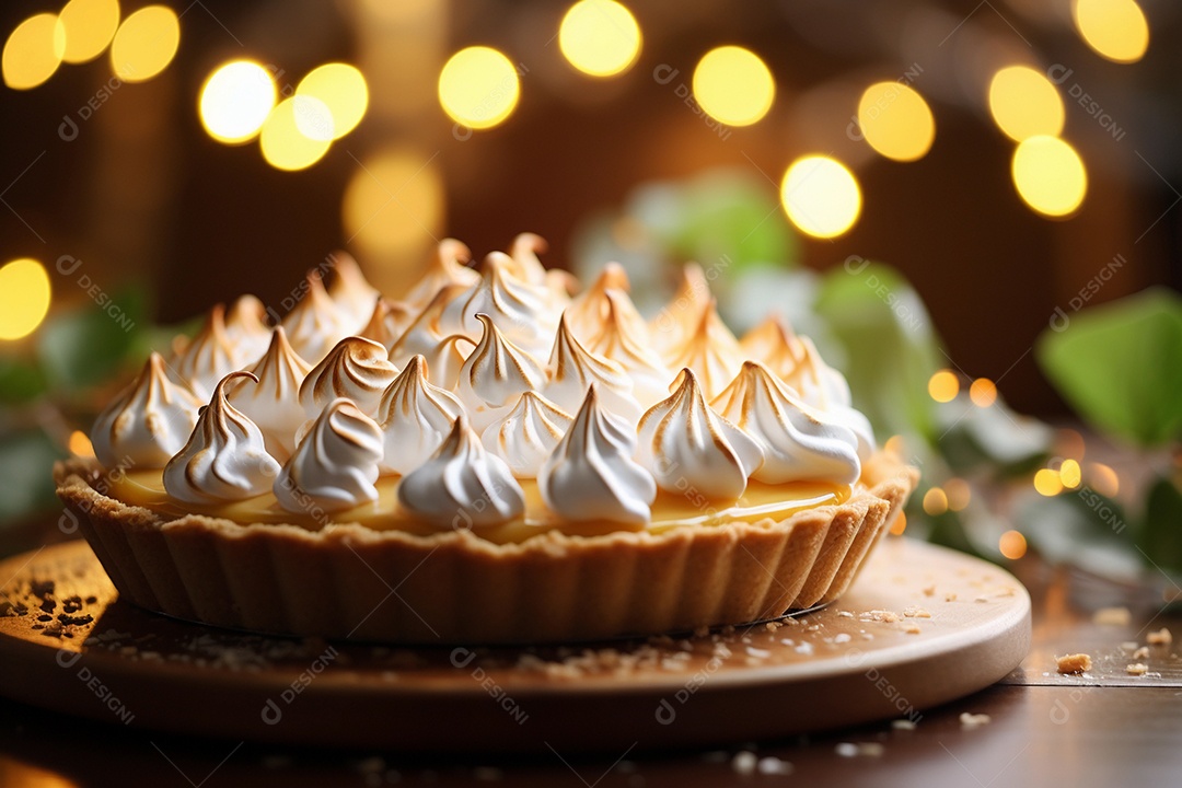 Torta de limão e merengue em um fundo escuro