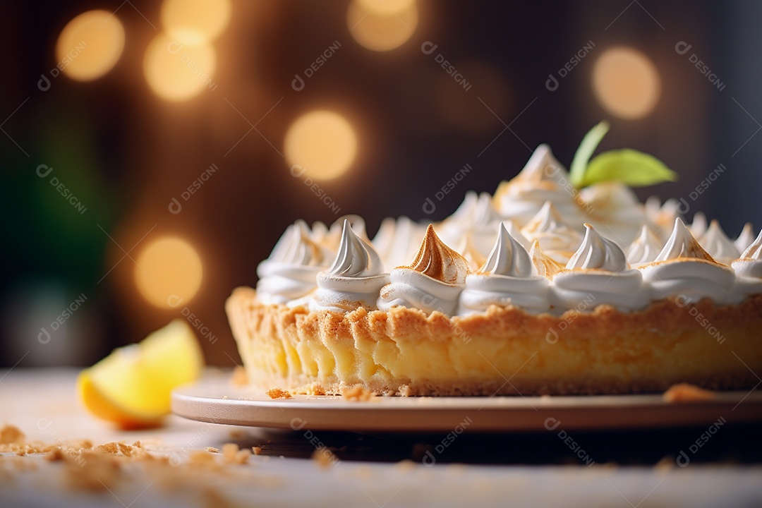 Torta de limão e merengue em um fundo escuro