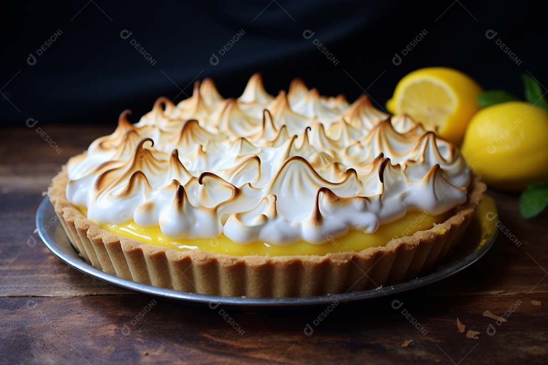 Torta de limão e merengue em um fundo escuro