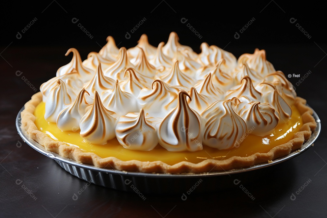 Torta de limão e merengue em um fundo escuro