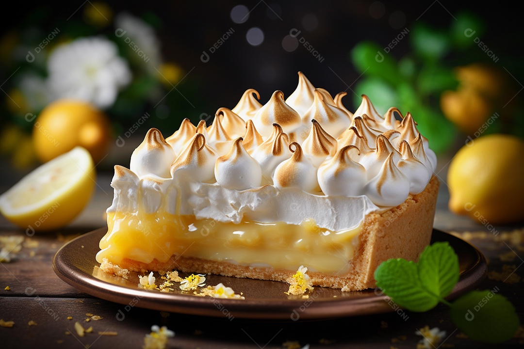 Torta de limão e merengue em um fundo escuro