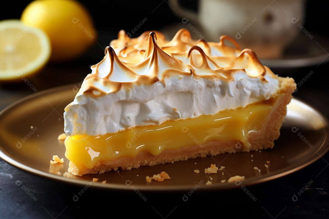 Torta de limão e merengue em um fundo escuro