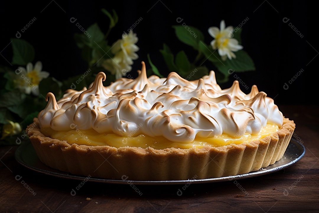 Torta de limão e merengue em um fundo escuro