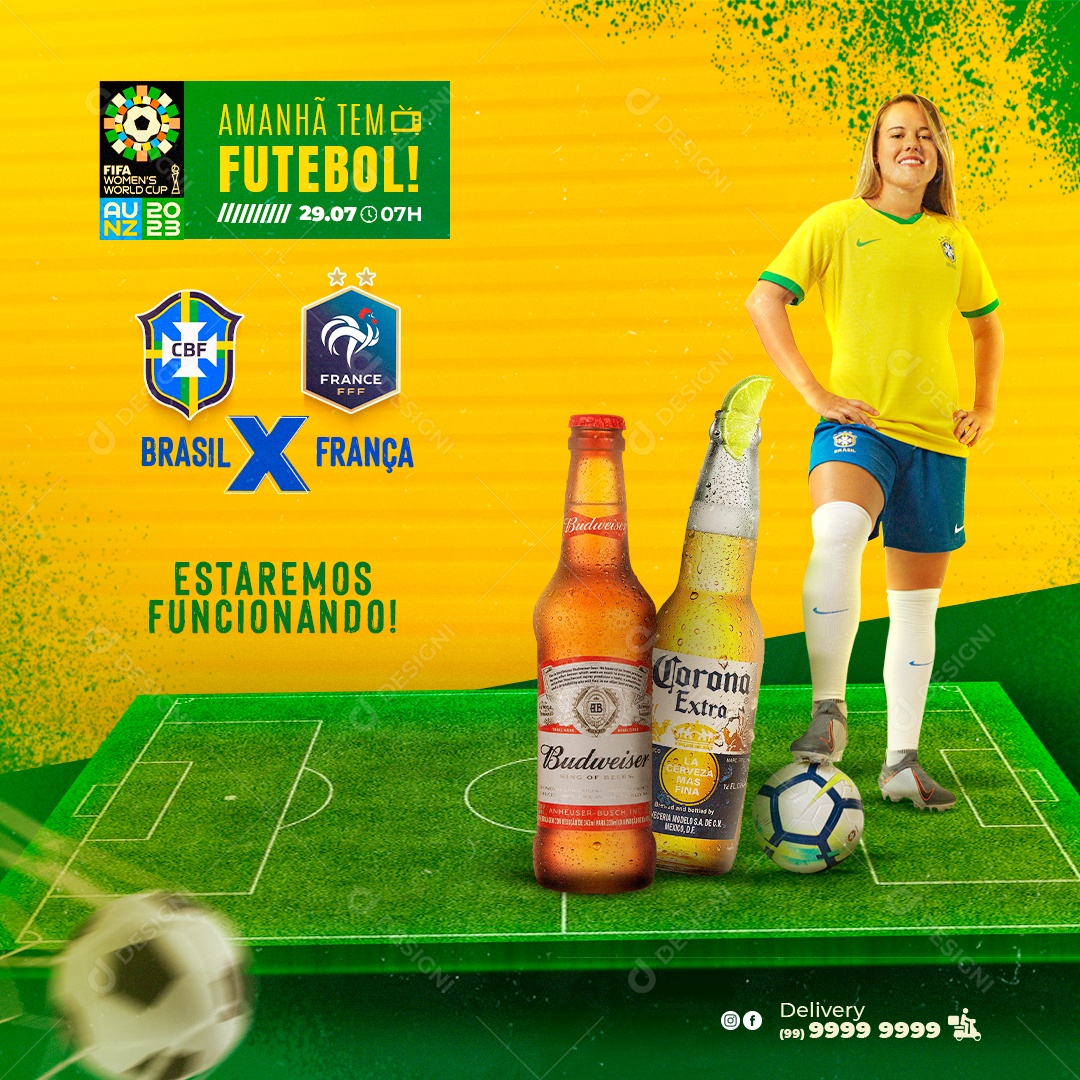 Social Media Vamos Brasil Cada Gol Uma Cerveja Futebol PSD Editável