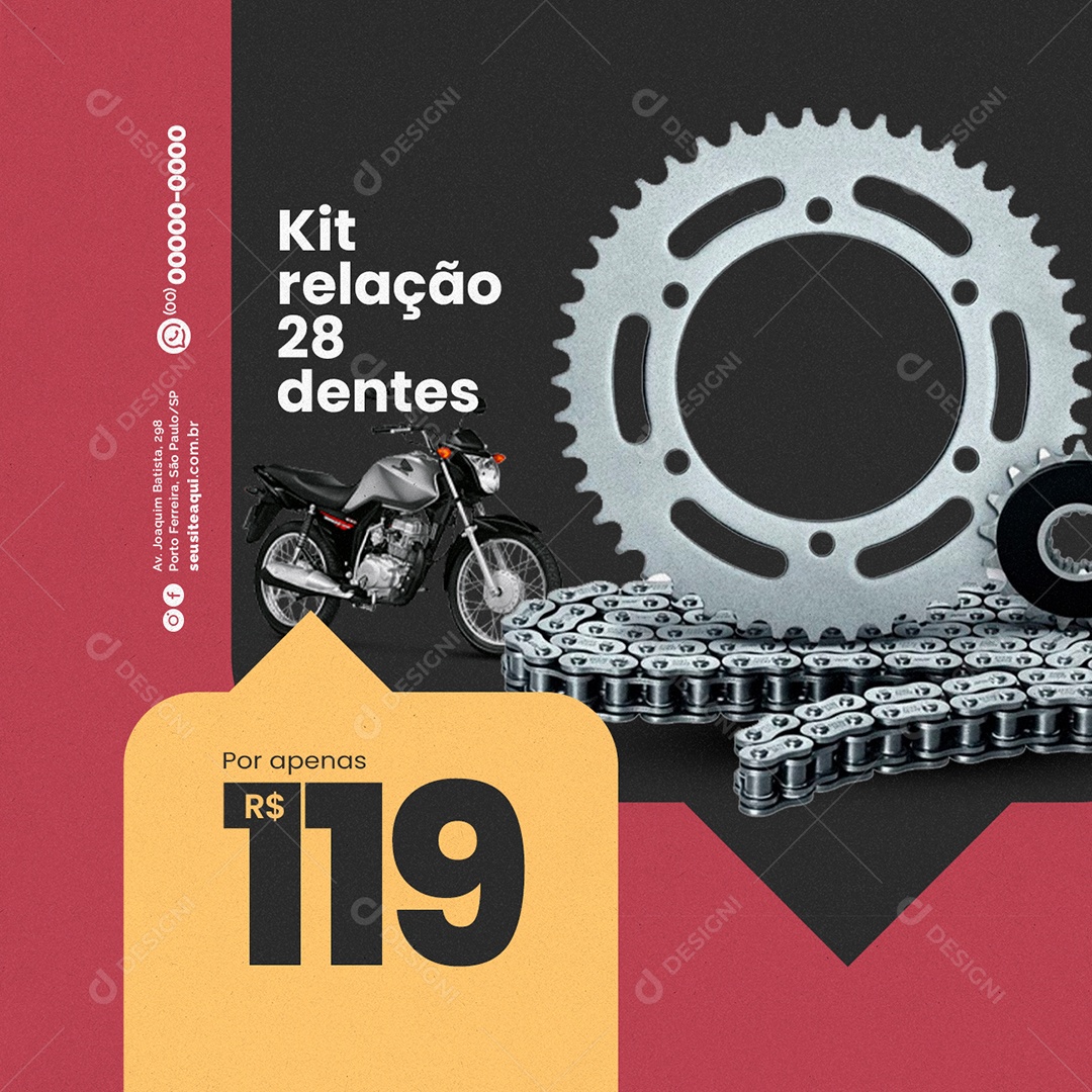 Kit Relação 28 Dentes Oficina De Moto Social Media PSD Editável