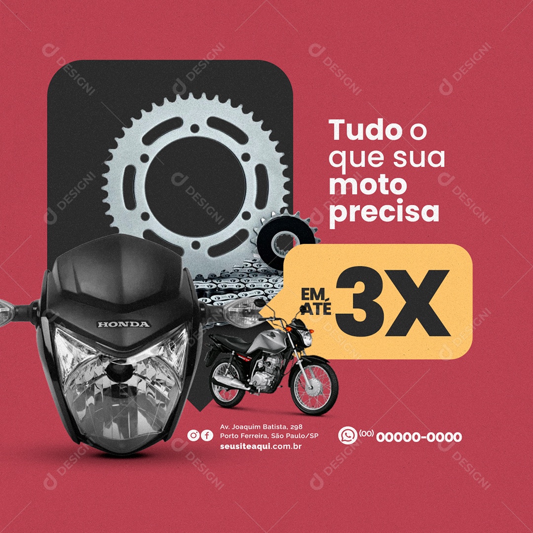 Tudo O Que Sua Moto Precisa em Até 3x Oficina De Moto Social Media PSD Editável