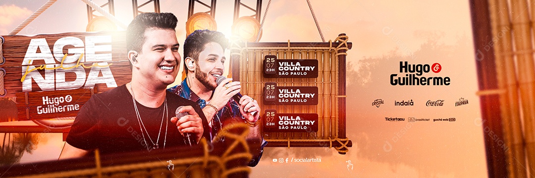 Agenda Julho Flyer Hugo & Guilherme Carrossel Social Media PSD Editável