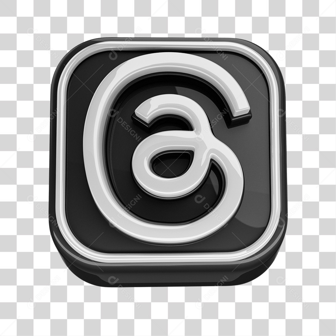 Botão De Ícone De Rede Social Threads Elemento 3D Preto Para Composição PNG Transparente