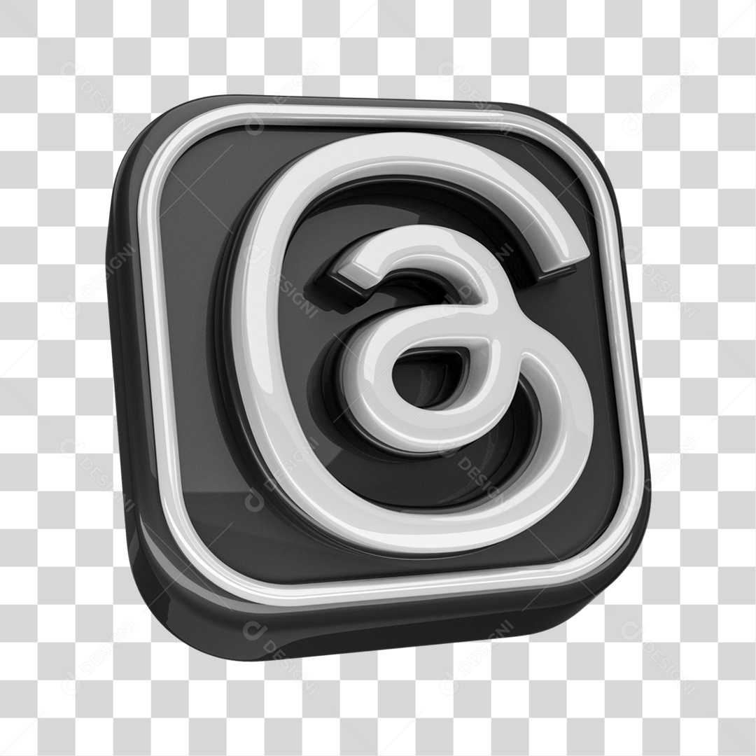 Botão De Ícone De Rede Social Threads Elemento 3D Preto PNG Transparente