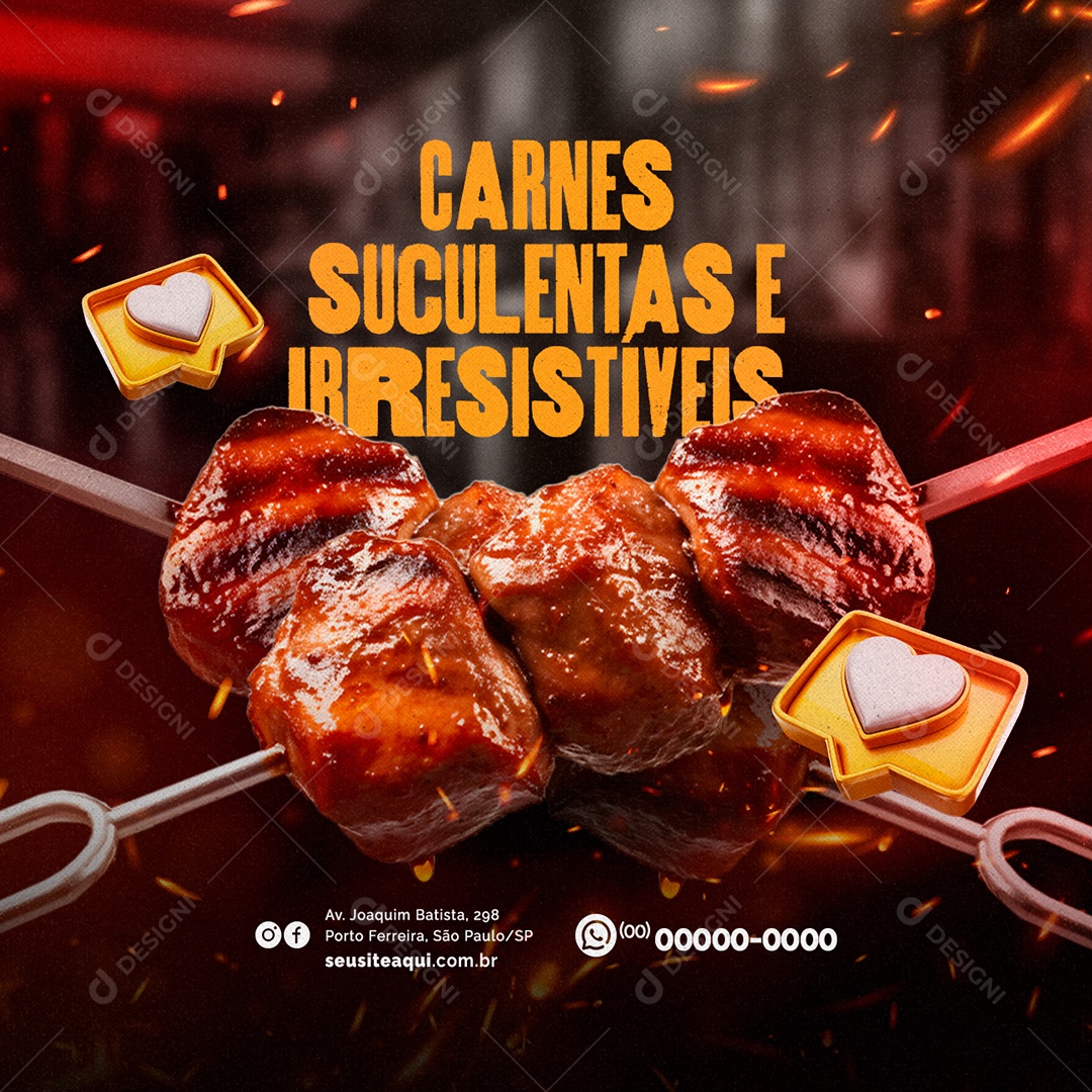Carnes Suculentas E Irresistíveis Churrascaria Social Media PSD Editável