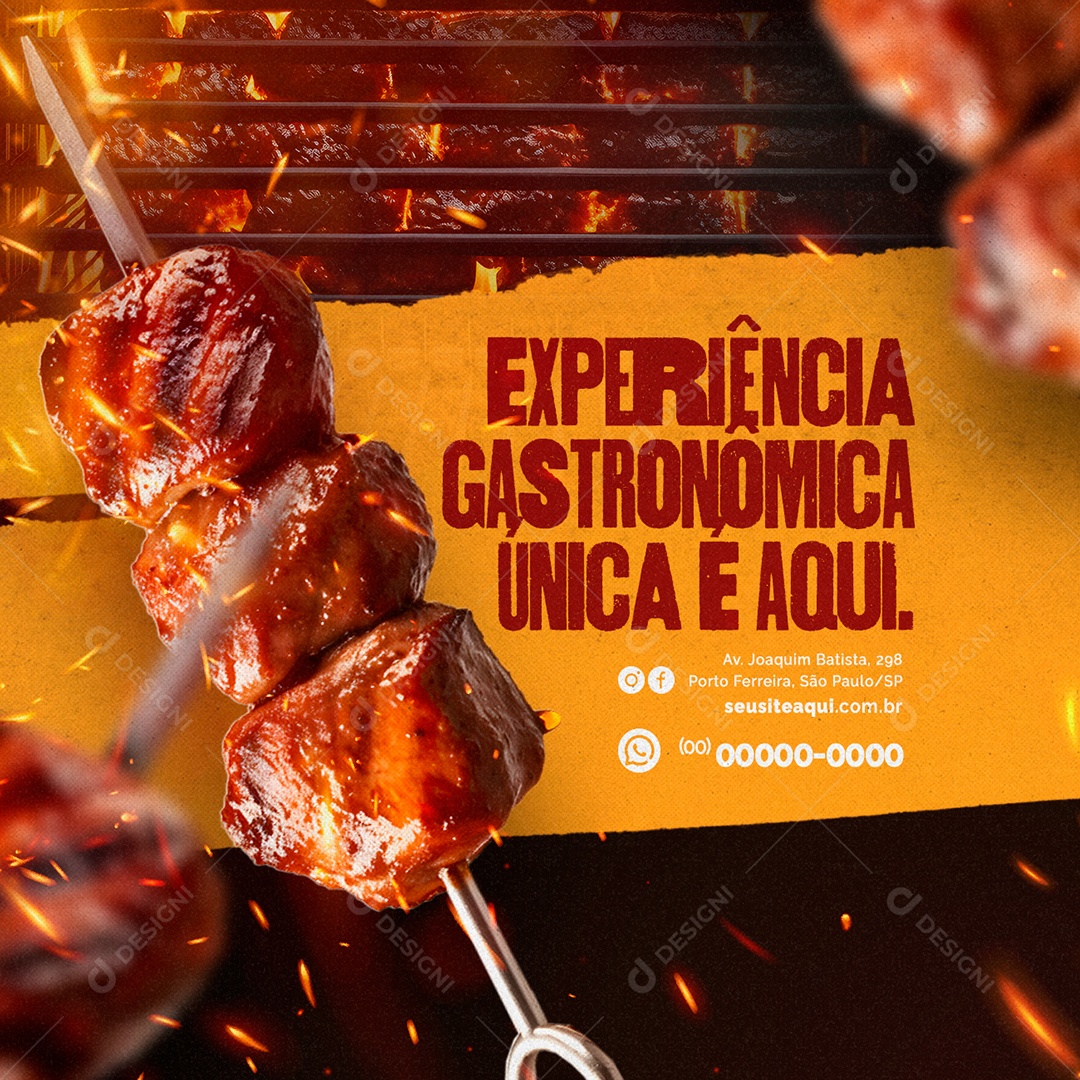 Experiência Gastronômica Única É Aqui Churrascaria Social Media PSD Editável