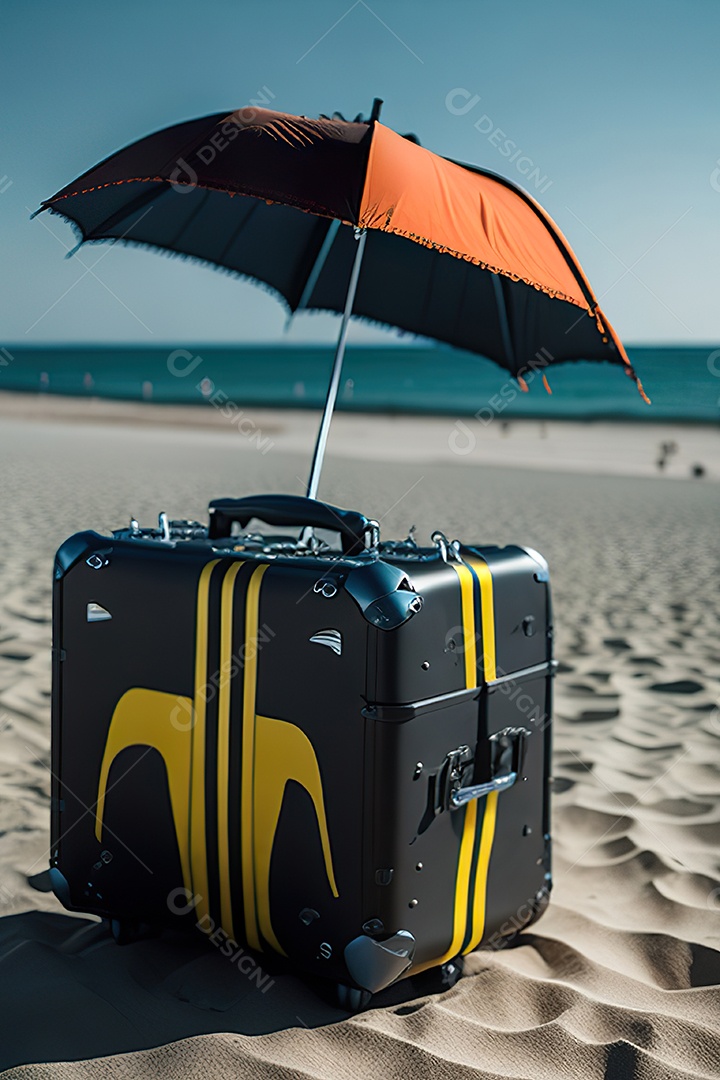 Mala sobre uma praia deserta