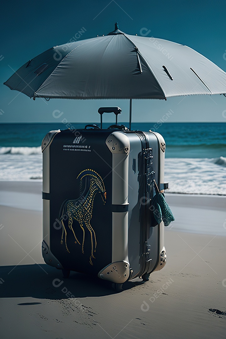 Mala sobre uma praia deserta