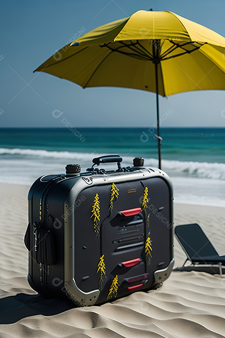 Mala sobre uma praia deserta