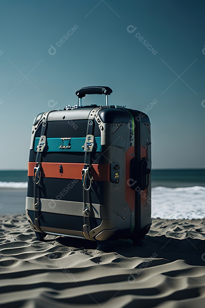 Mala sobre uma praia deserta