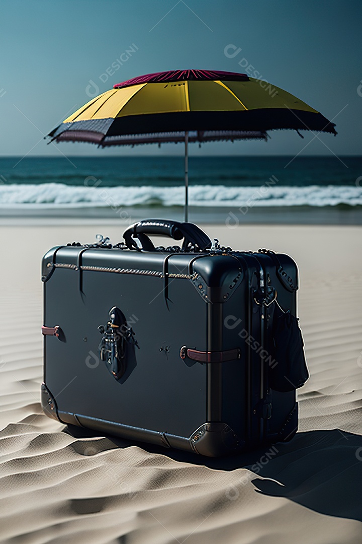 Mala sobre uma praia deserta