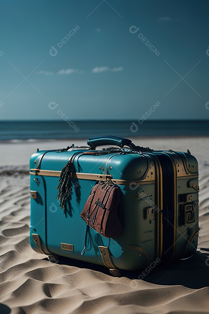 Mala sobre uma praia deserta