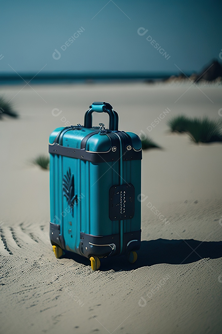 Mala sobre uma praia deserta