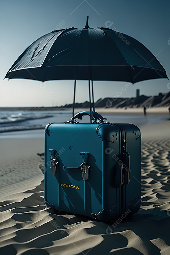 Mala sobre uma praia deserta