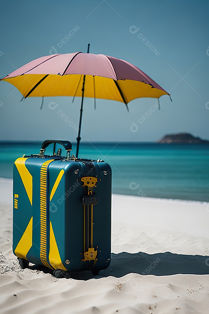 Mala sobre uma praia deserta