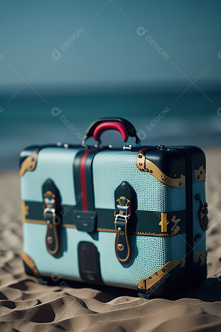 Mala sobre uma praia deserta