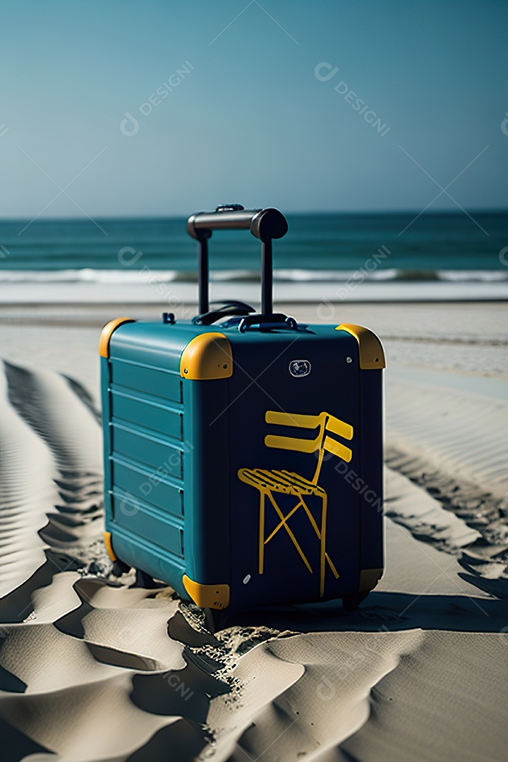 Mala sobre uma praia deserta