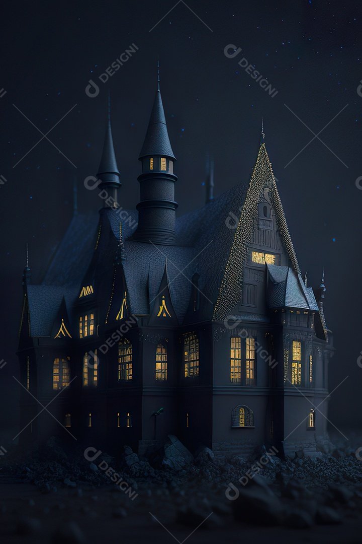 Retrato realista de Castelo preto construído com lápis escolar