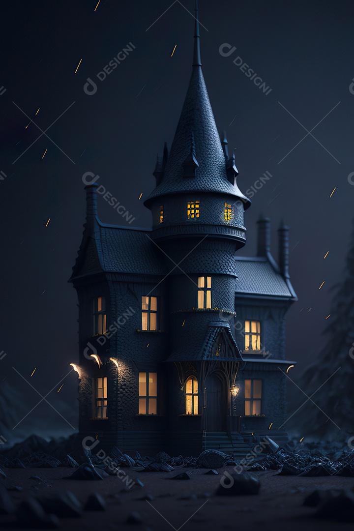 Retrato realista de Castelo preto construído com lápis escolar