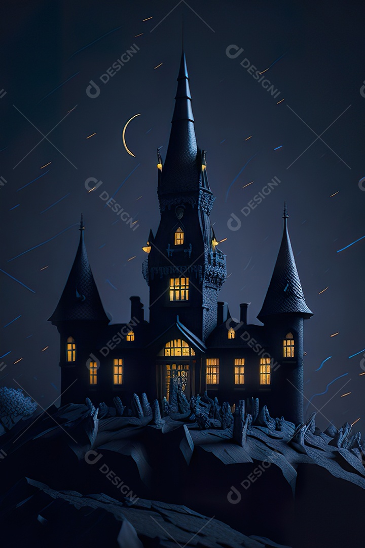 Retrato realista de Castelo preto construído com lápis escolar