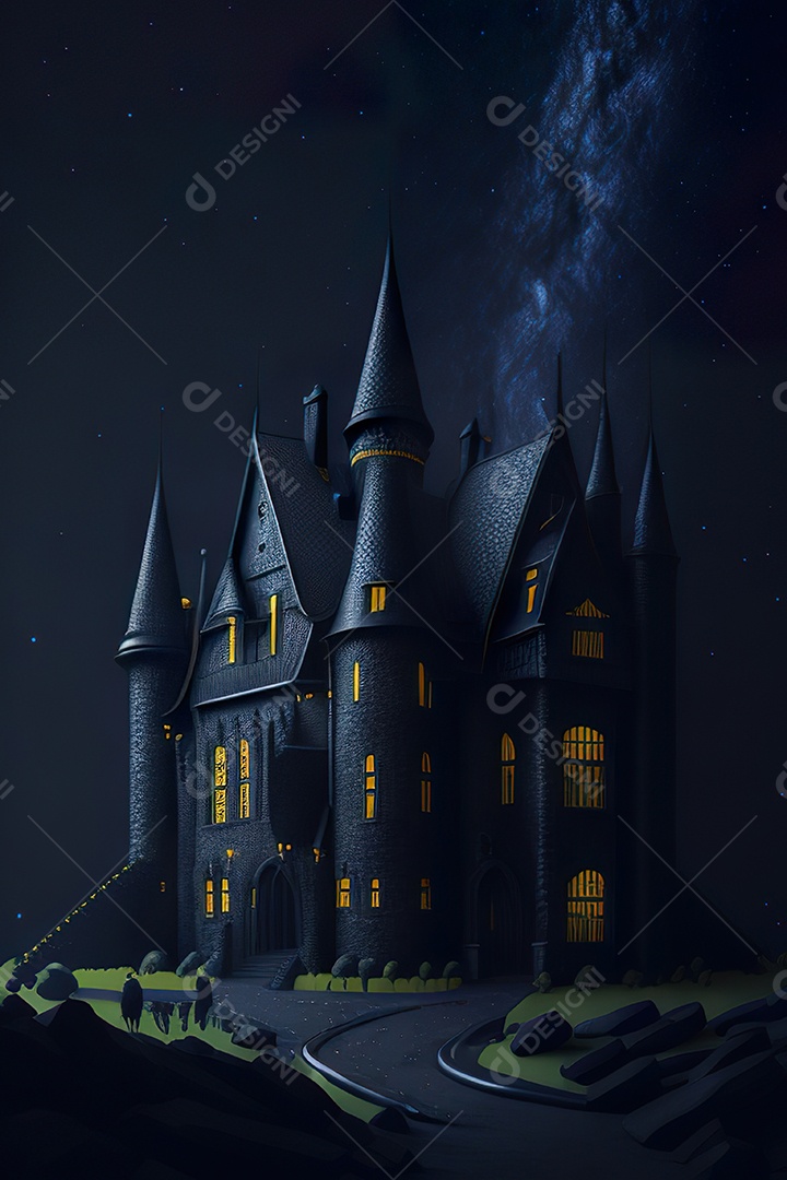 Retrato realista de Castelo preto construído com lápis escolar