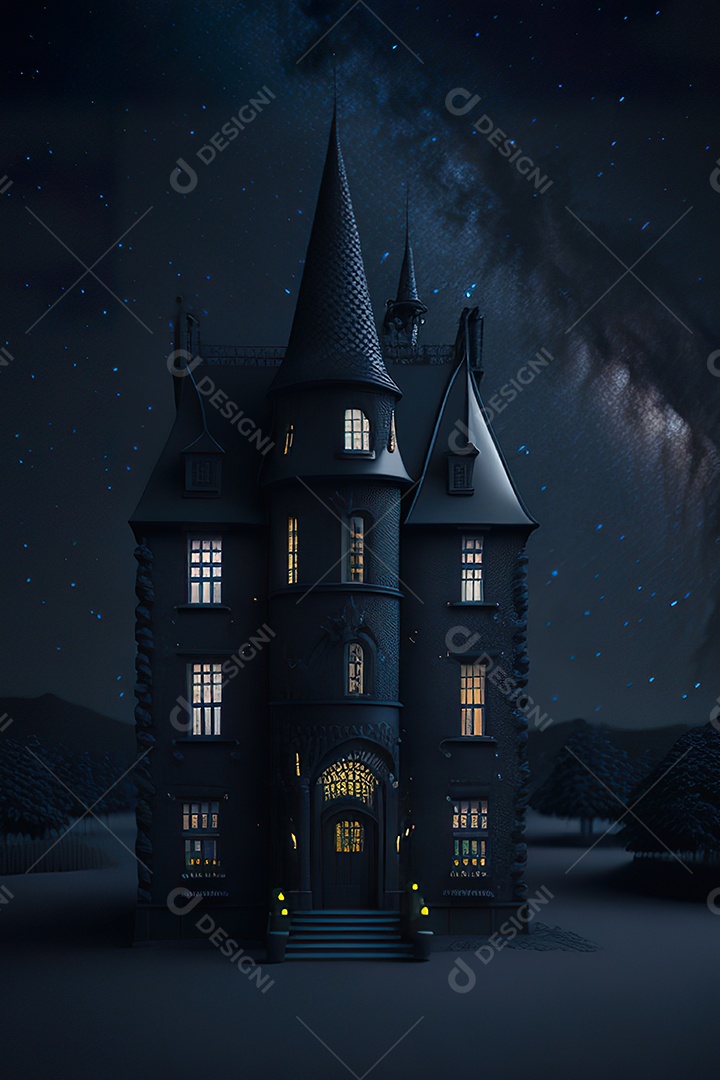 Retrato realista de Castelo preto construído com lápis escolar