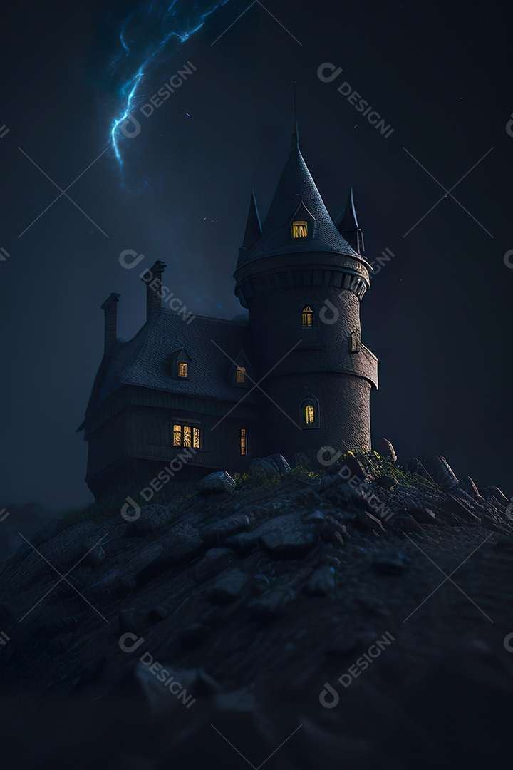 Retrato realista de Castelo preto construído com lápis escolar