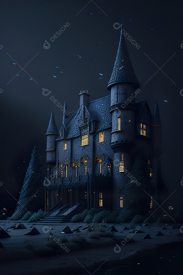 Retrato realista de Castelo preto construído com lápis escolar