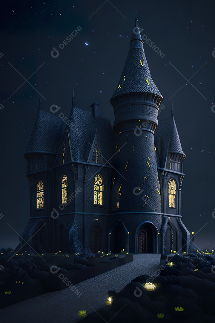 Retrato realista de Castelo preto construído com lápis escolar