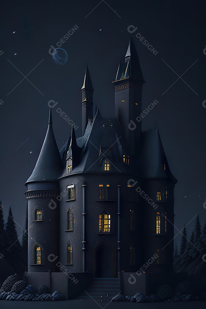 Retrato realista de Castelo preto construído com lápis escolar