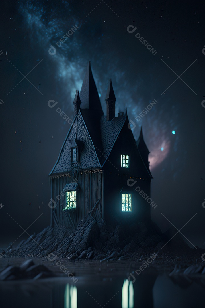 Retrato realista de Castelo preto construído com lápis escolar