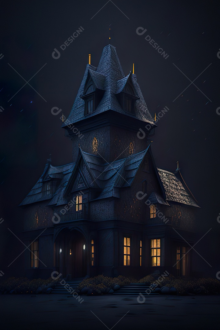 Retrato realista de Castelo preto construído com lápis escolar