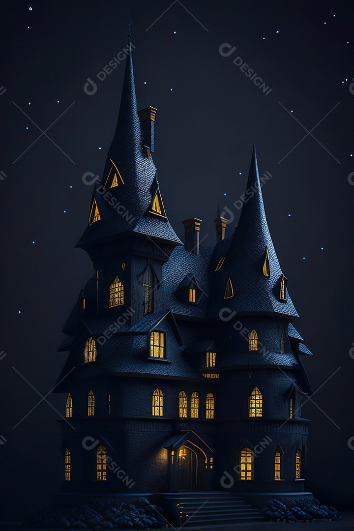 Retrato realista de Castelo preto construído com lápis escolar