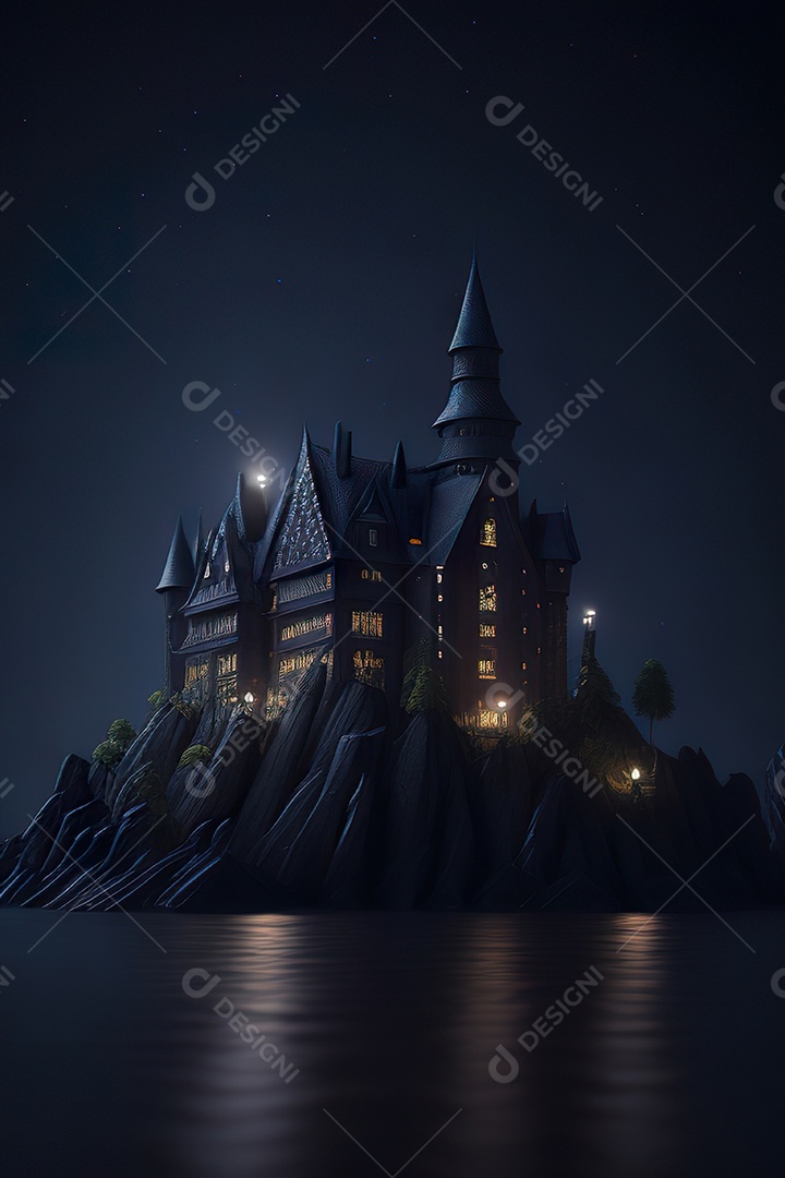 Retrato realista de Castelo preto construído com lápis escolar