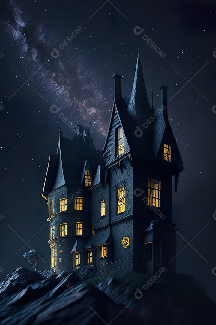 Retrato realista de Castelo preto construído com lápis escolar