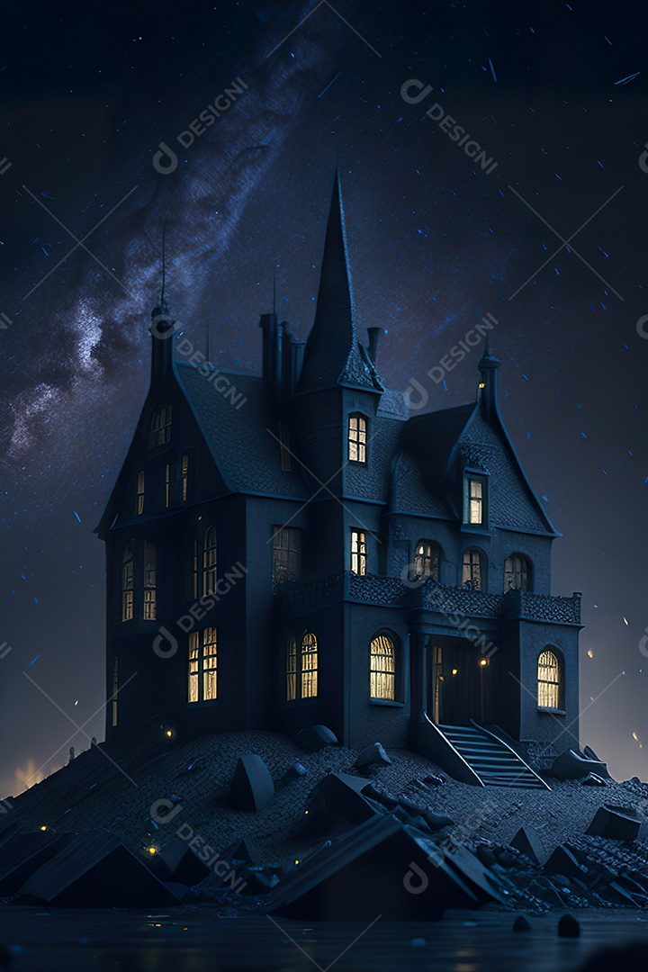 Retrato realista de Castelo preto construído com lápis escolar