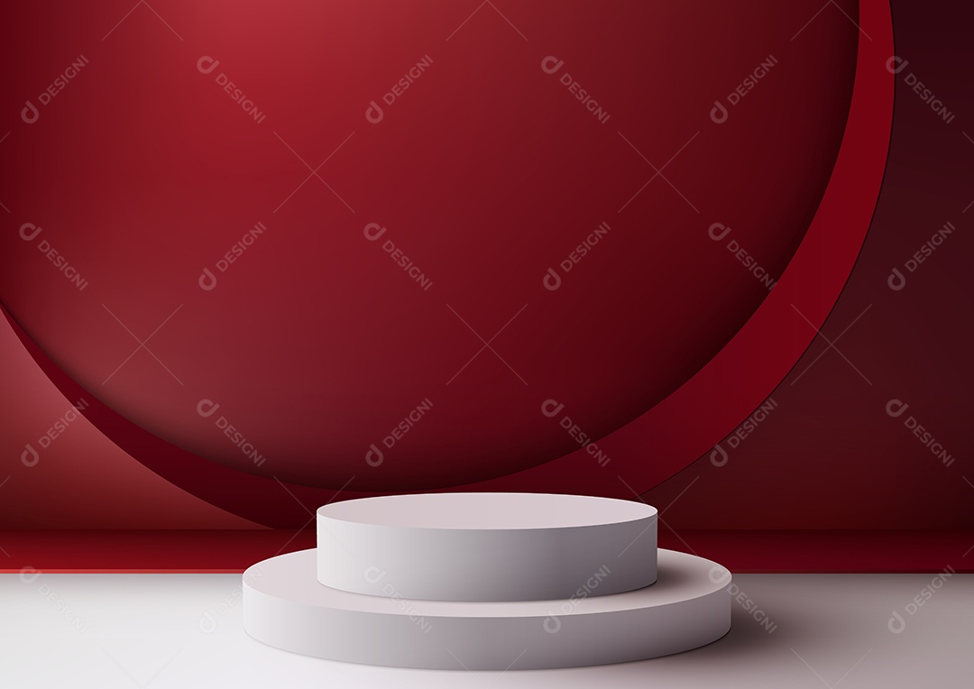 Pódio branco e vermelho para exibição de produtos